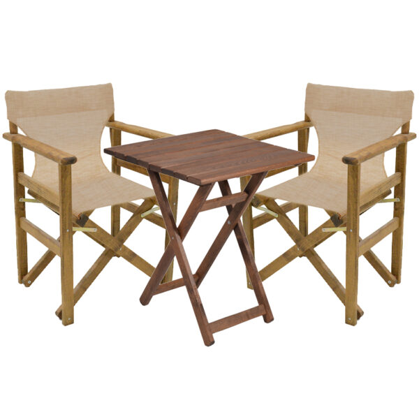 Dining table set of 3 pieces Retto solid beech wood walnut-beige-ecru cloth 60x60x71cm - Image 1