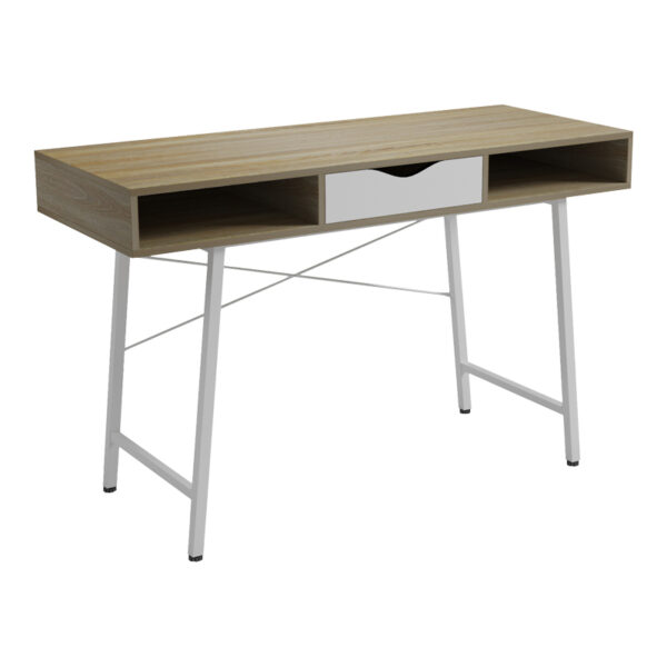 Office desk Komo Складиште™ in sonoma-white color with white metallic legs 120x48x76cm - Image 1