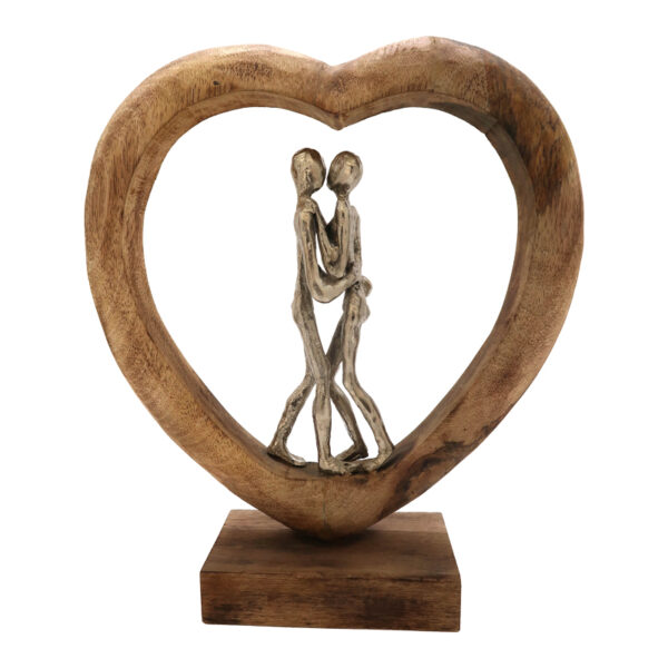 Table decoration heart Vrame Inart natural mango wood-aluminum 32x9x35cm - Image 1